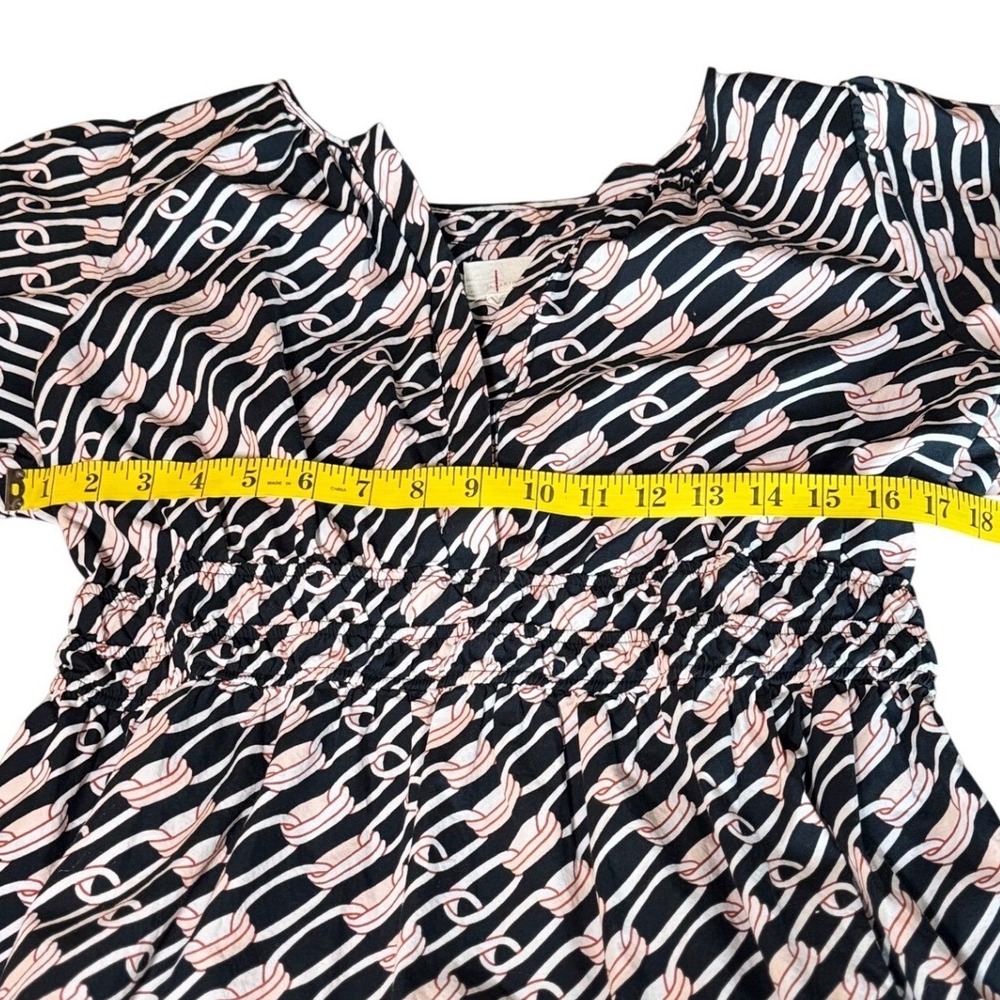 Anthropologie Somerset Mini Dress Women Large Black Chain Print Smocked Preppy - Picture 4 of 8
